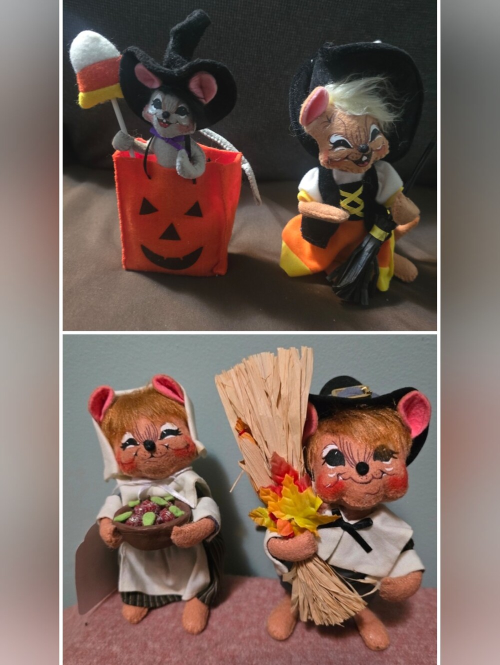Vintage Annalee Fall Mice Mouse Thanksgiving Pilgrim And Trick Or Treaters